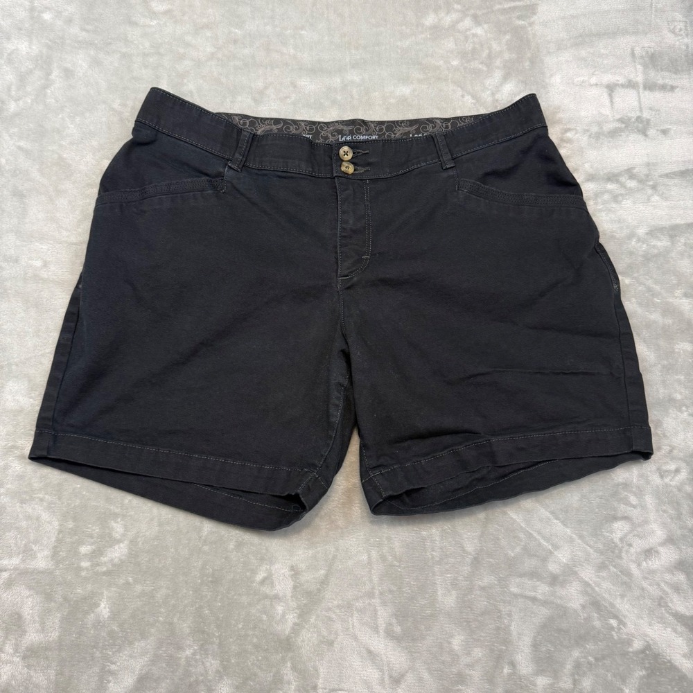 Lee Comfort Stretch Black Chino Shorts Womens 16W Mid Rise Cotton Blend